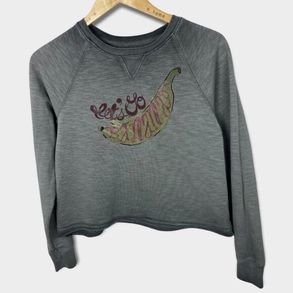 Anthropologie Saturday Sunday Lets Go Bananas Sweatshirt Grey Size XS Crew Neck - Picture 2 of 14
